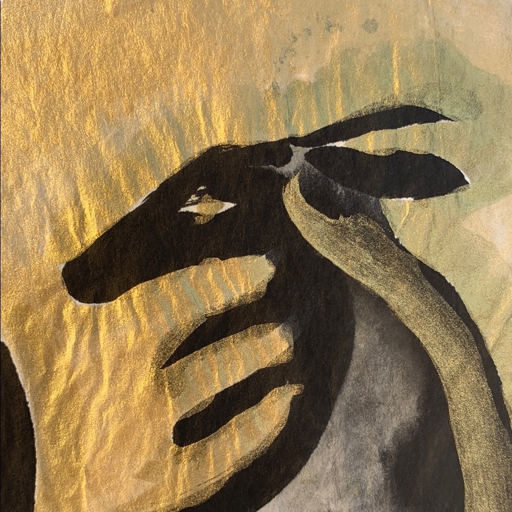 Abstract Kangaroo Art on Gold Rice Paper - Picture 4 of 6
